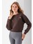 Kadın Bisiklet Yaka Kelebek Aksesuarlı 3ip Crop Sweatshirt Kahverengi - 2670 6