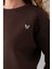 Kadın Bisiklet Yaka Kelebek Aksesuarlı 3ip Crop Sweatshirt Kahverengi - 2670 7