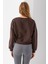 Kadın Bisiklet Yaka Kelebek Aksesuarlı 3ip Crop Sweatshirt Kahverengi - 2670 8