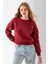 Kadın Bisiklet Yaka Kelebek Aksesuarlı 3ip Crop Sweatshirt Bordo - 2670 1