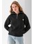 Kadın Yarım Fermuarlı Taşlı Kalp Nakışlı 3ip Sweatshirt Siyah - 2665 1