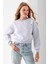 Kadın Bisiklet Yaka Kelebek Aksesuarlı 3ip Crop Sweatshirt Gri - 2670 3