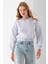 Kadın Bisiklet Yaka Kelebek Aksesuarlı 3ip Crop Sweatshirt Gri - 2670 5