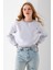 Kadın Bisiklet Yaka Kelebek Aksesuarlı 3ip Crop Sweatshirt Gri - 2670 6