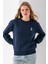 Kadın Bisiklet Yaka Taşlı Ayıcık Nakışlı 3ip Sweatshirt Lacivert - 2625 1