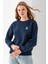 Kadın Bisiklet Yaka Taşlı Ayıcık Nakışlı 3ip Sweatshirt Lacivert - 2625 4