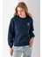 Kadın Bisiklet Yaka Taşlı Ayıcık Nakışlı 3ip Sweatshirt Lacivert - 2625 5