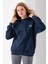 Kadın Kapüşonlu Taşlı Fiyonk Nakışlı 3ip Sweatshirt Lacivert - 2623 2