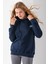 Kadın Kapüşonlu Taşlı Fiyonk Nakışlı 3ip Sweatshirt Lacivert - 2623 5