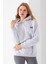 Kadın Kapüşonlu Taşlı Fiyonk Nakışlı 3ip Sweatshirt Gri - 2623 3
