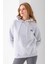 Kadın Kapüşonlu Taşlı Fiyonk Nakışlı 3ip Sweatshirt Gri - 2623 5