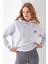 Kadın Kapüşonlu Taşlı Fiyonk Nakışlı 3ip Sweatshirt Gri - 2623 6