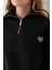 Kadın Yarım Fermuarlı Taşlı Kalp Nakışlı 3ip Sweatshirt Siyah - 2665 7