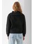 Kadın Yarım Fermuarlı Taşlı Kalp Nakışlı 3ip Sweatshirt Siyah - 2665 8