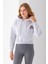 Kadın Kapüşonlu Ayıcık Nakışlı 3ip Crop Sweatshirt Gri - 2668 1
