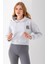 Kadın Kapüşonlu Ayıcık Nakışlı 3ip Crop Sweatshirt Gri - 2668 2