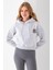 Kadın Kapüşonlu Ayıcık Nakışlı 3ip Crop Sweatshirt Gri - 2668 3