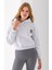 Kadın Kapüşonlu Ayıcık Nakışlı 3ip Crop Sweatshirt Gri - 2668 4