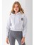 Kadın Kapüşonlu Ayıcık Nakışlı 3ip Crop Sweatshirt Gri - 2668 6