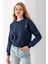 Kadın Bisiklet Yaka Kelebek Aksesuarlı 3ip Crop Sweatshirt Lacivert - 2670 2