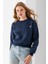 Kadın Bisiklet Yaka Kelebek Aksesuarlı 3ip Crop Sweatshirt Lacivert - 2670 3