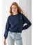 Kadın Bisiklet Yaka Kelebek Aksesuarlı 3ip Crop Sweatshirt Lacivert - 2670 5