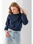 Kadın Bisiklet Yaka Kelebek Aksesuarlı 3ip Crop Sweatshirt Lacivert - 2670 6
