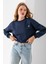 Kadın Bisiklet Yaka Kelebek Aksesuarlı 3ip Crop Sweatshirt Lacivert - 2670 8