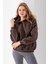 Kadın Kapüşonlu 3ip Basic Oversize Sweatshirt Kahverengi - 2672 1
