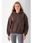 Kadın Kapüşonlu 3ip Basic Oversize Sweatshirt Kahverengi - 2672 2