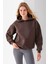 Kadın Kapüşonlu 3ip Basic Oversize Sweatshirt Kahverengi - 2672 4