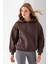 Kadın Kapüşonlu 3ip Basic Oversize Sweatshirt Kahverengi - 2672 5