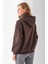Kadın Kapüşonlu 3ip Basic Oversize Sweatshirt Kahverengi - 2672 8