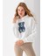 Kadın Kapüşonlu Kot Ayıcık Nakışlı 3ip Sweatshirt Beyaz - 2621 5