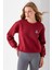 Kadın Bisiklet Yaka Taşlı Ayıcık Nakışlı 3ip Sweatshirt Bordo - 2625 4