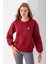 Kadın Bisiklet Yaka Taşlı Ayıcık Nakışlı 3ip Sweatshirt Bordo - 2625 5