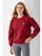 Kadın Bisiklet Yaka Taşlı Ayıcık Nakışlı 3ip Sweatshirt Bordo - 2625 6