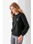 Kadın Bisiklet Yaka Taşlı Ayıcık Nakışlı 3ip Sweatshirt Siyah - 2625 2