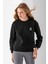 Kadın Bisiklet Yaka Taşlı Ayıcık Nakışlı 3ip Sweatshirt Siyah - 2625 6