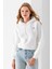 Kadın Kapüşonlu Fashion Aksesuarlı 3ip Crop Sweatshirt Beyaz - 2667 3