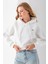 Kadın Kapüşonlu Fashion Aksesuarlı 3ip Crop Sweatshirt Beyaz - 2667 4
