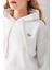 Kadın Kapüşonlu Fashion Aksesuarlı 3ip Crop Sweatshirt Beyaz - 2667 7