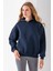Kadın Kapüşonlu 3ip Basic Oversize Sweatshirt Lacivert - 2672 1