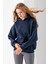 Kadın Kapüşonlu 3ip Basic Oversize Sweatshirt Lacivert - 2672 2