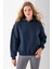 Kadın Kapüşonlu 3ip Basic Oversize Sweatshirt Lacivert - 2672 3