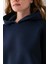 Kadın Kapüşonlu 3ip Basic Oversize Sweatshirt Lacivert - 2672 7