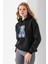 Kadın Kapüşonlu Kot Ayıcık Nakışlı 3ip Sweatshirt Siyah - 2621 5
