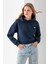 Kadın Kapüşonlu Fashion Aksesuarlı 3ip Crop Sweatshirt Lacivert - 2667 2