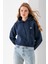 Kadın Kapüşonlu Fashion Aksesuarlı 3ip Crop Sweatshirt Lacivert - 2667 4