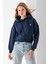 Kadın Kapüşonlu Fashion Aksesuarlı 3ip Crop Sweatshirt Lacivert - 2667 5